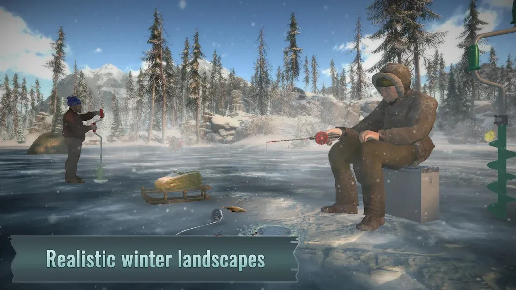 Ice fishing game. Catch bass.  [МОД Unlocked] Screenshot 1