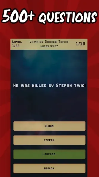 Vampire Diaries Quiz Trivia (Вампирские дневники викторина виктрия)  [МОД Меню] Screenshot 1