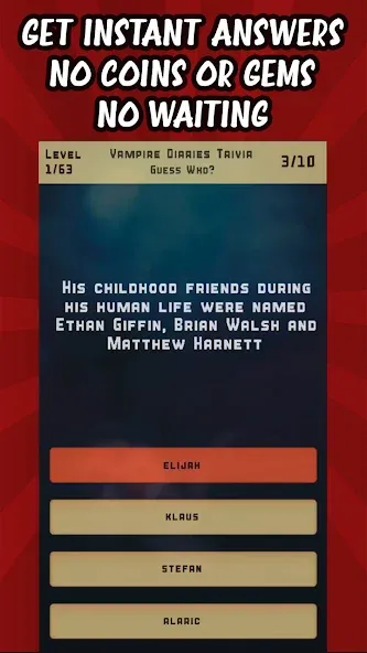 Vampire Diaries Quiz Trivia (Вампирские дневники викторина виктрия)  [МОД Меню] Screenshot 3